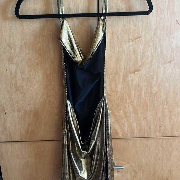 Gold, backless, sexy dress. High slits on side. - Picture 2 of 3